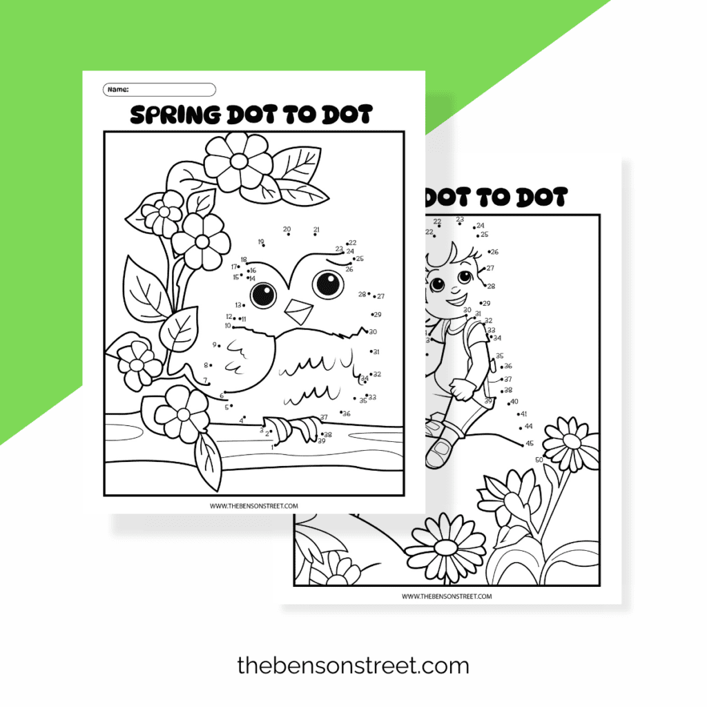 An enchanting dot-to-dot printable showcasing a springtime picnic with fruits, flowers, and butterflies.