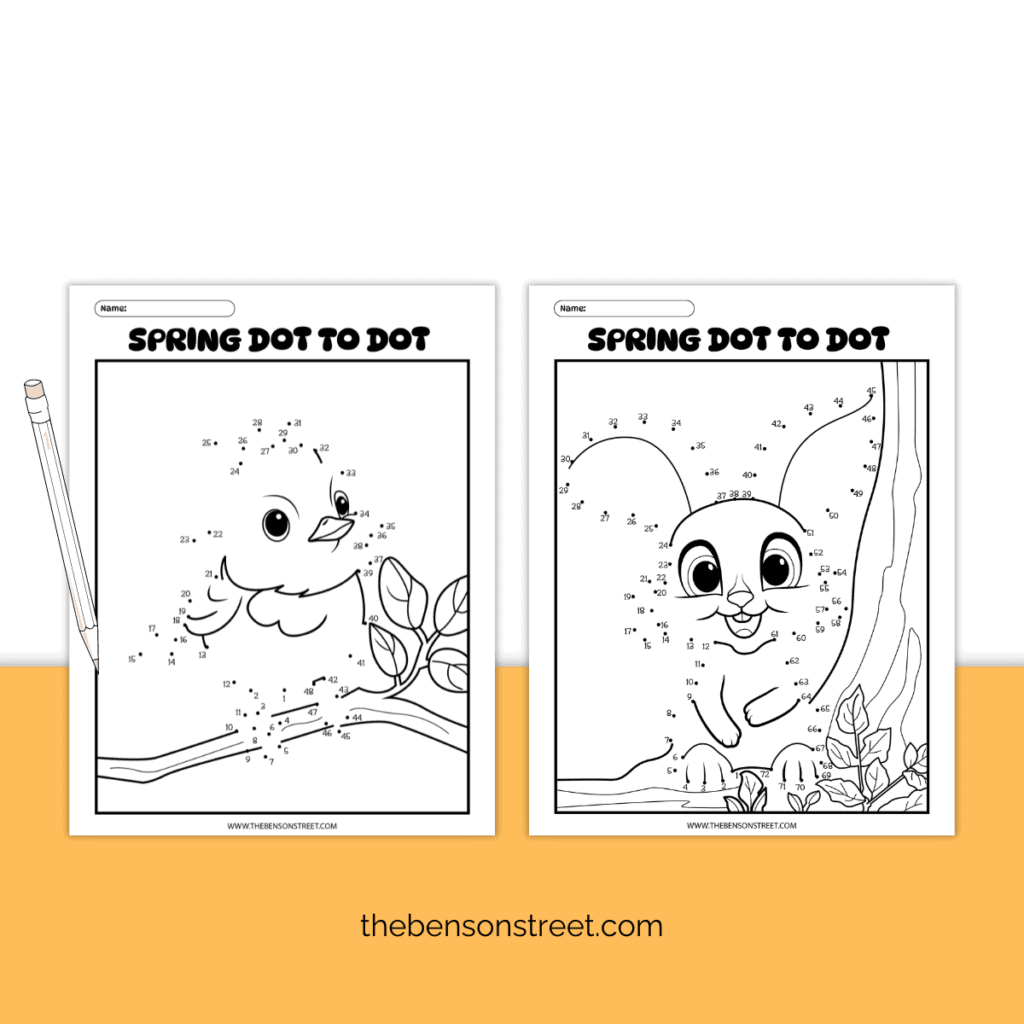 A captivating dot-to-dot coloring page showcasing a chirping bird perched on a blossoming branch.