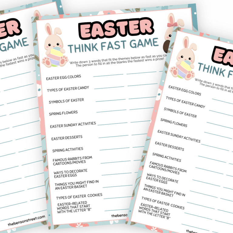 FREE Easter Think Fast Game Printable: Fun Party Game