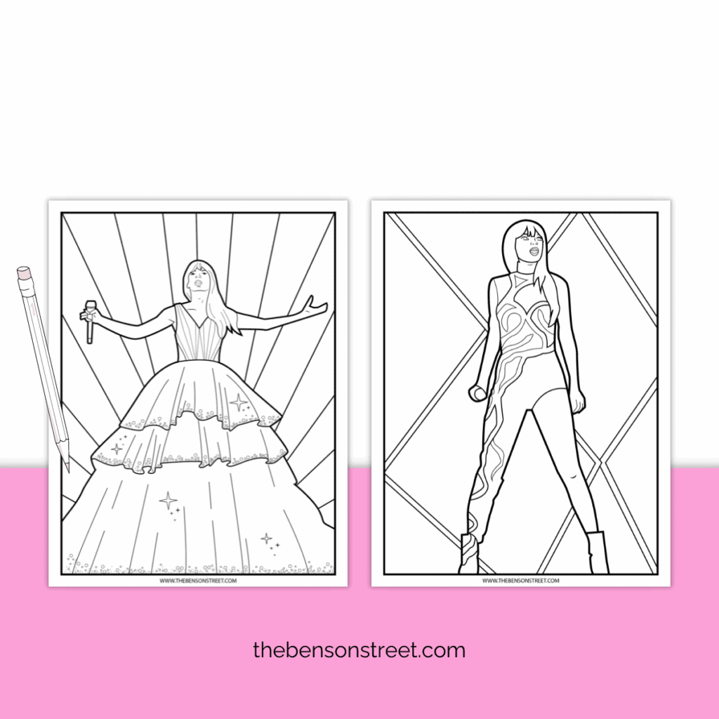 Taylor Swift Eras Coloring Sheet: Capture the essence of each era, from 'Fearless' to 'Lover' and beyond!