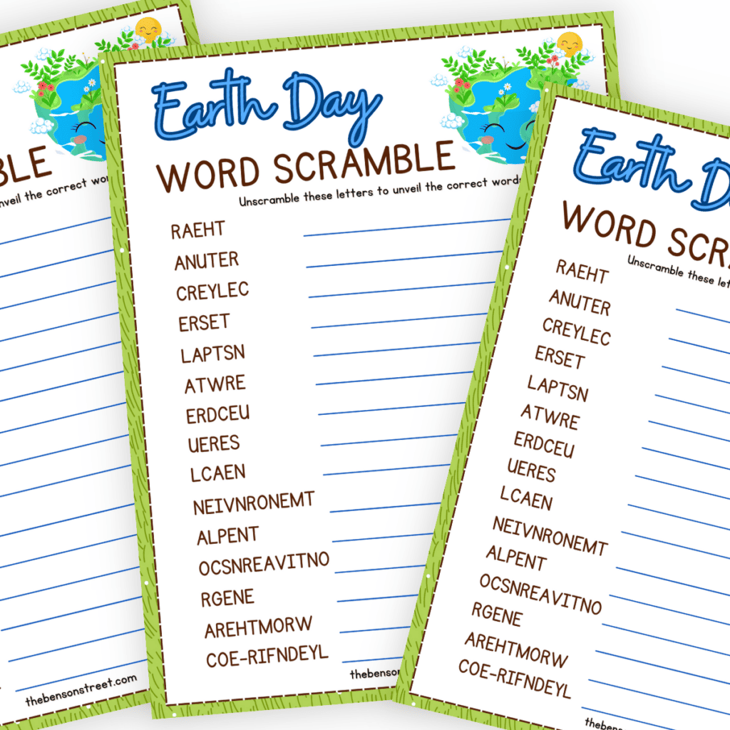 Free Printable Earth Day Word Scramble