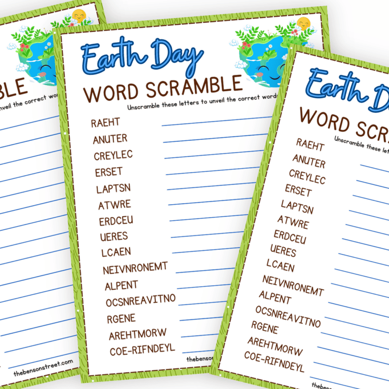 Free Printable Earth Day Word Scramble