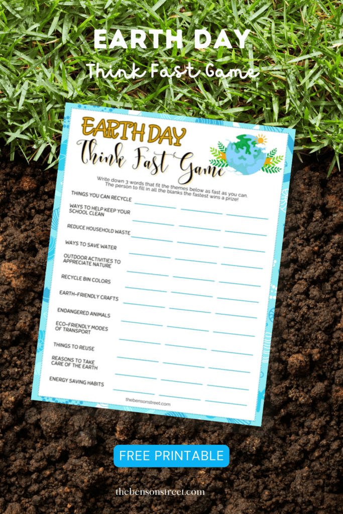 Free Printable Think Fast Game for Earth Day
