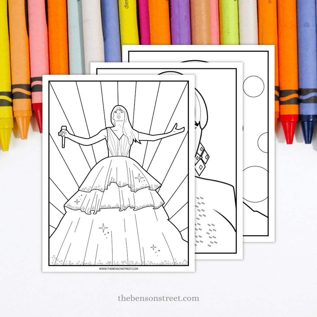 Coloring Page Featuring Taylor Swift's Iconic Looks: From curls to cat-eye makeup, bring Taylor's signature styles to life!