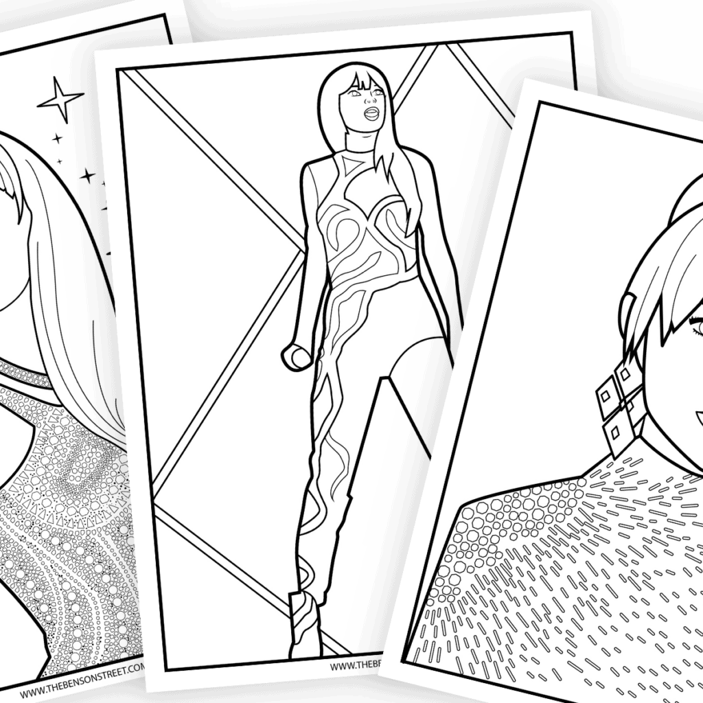 Free Printable Taylor Swift Coloring Page: Travel through Taylor's musical evolution with this nostalgic tour design.