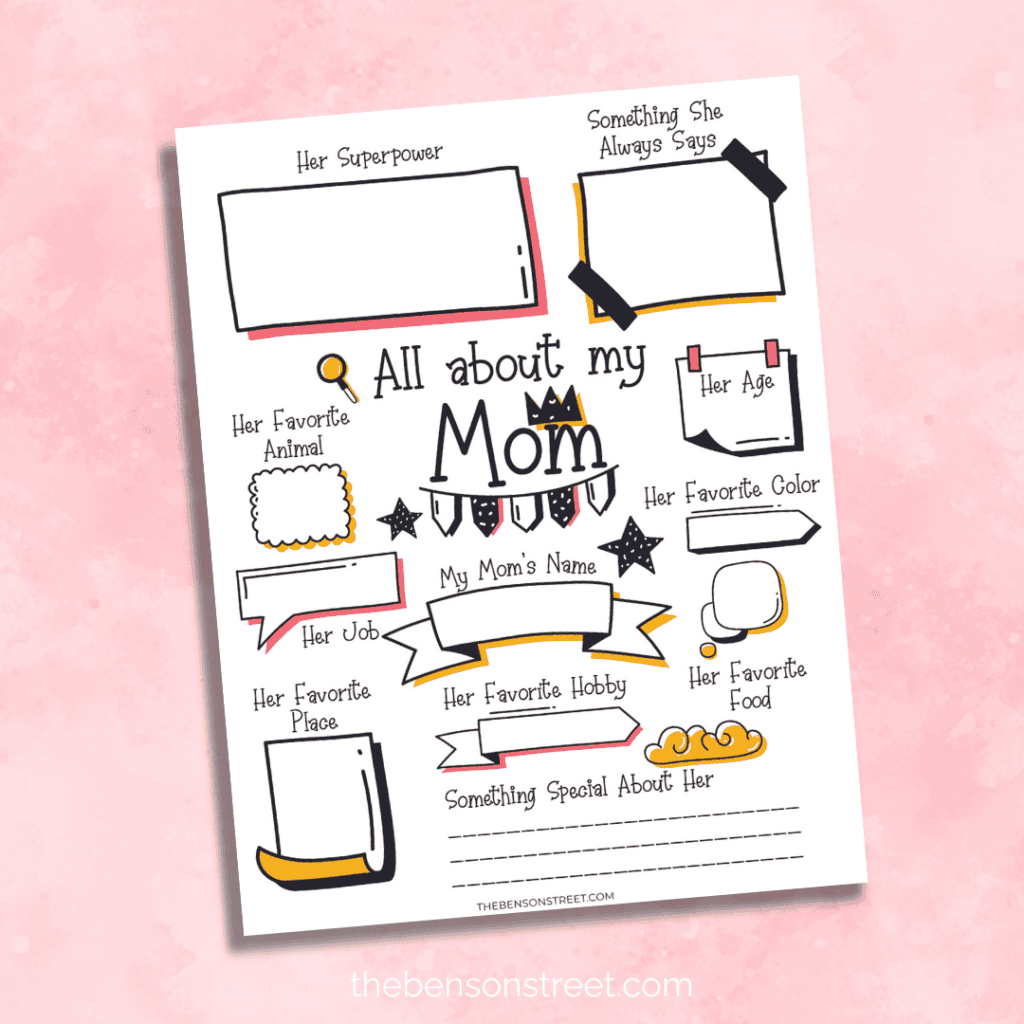 A blank template of the worksheet, ready to be filled out with personalized responses and artwork.