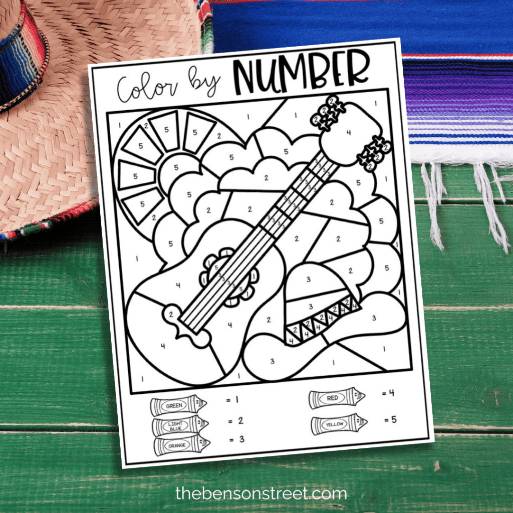 Printable Cinco de Mayo Coloring Page: Mariachi Band instrument and background