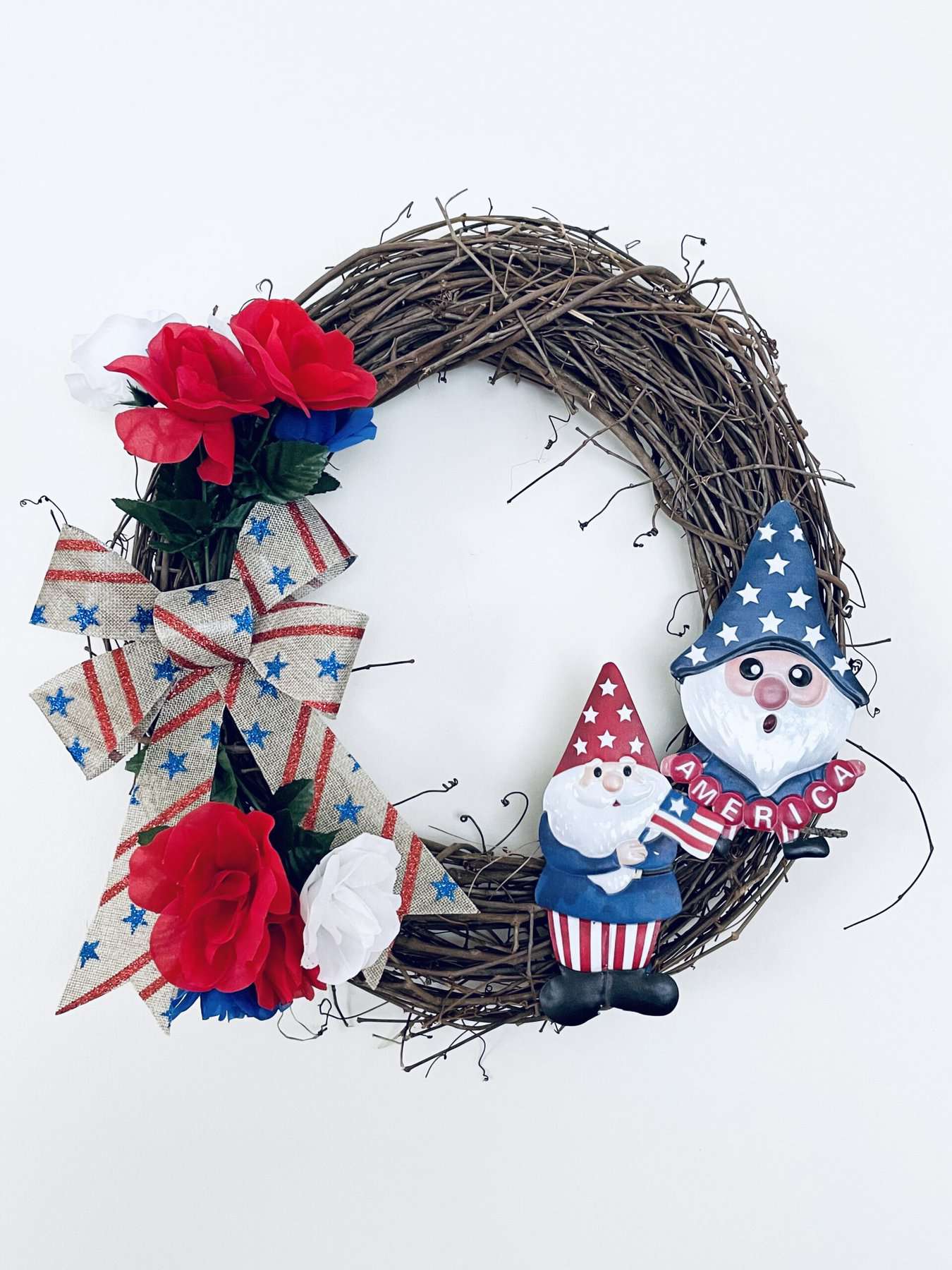 Patriotic Wreath Gnome Wreath hotsell Front Door Wreath Door Hanger Whimsical Wreath Patriotic Decor