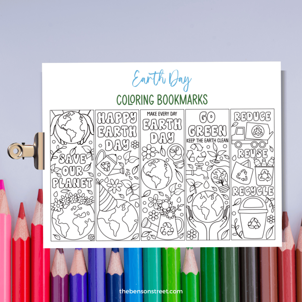 Black and white Earth Day bookmarks: Perfect for coloring