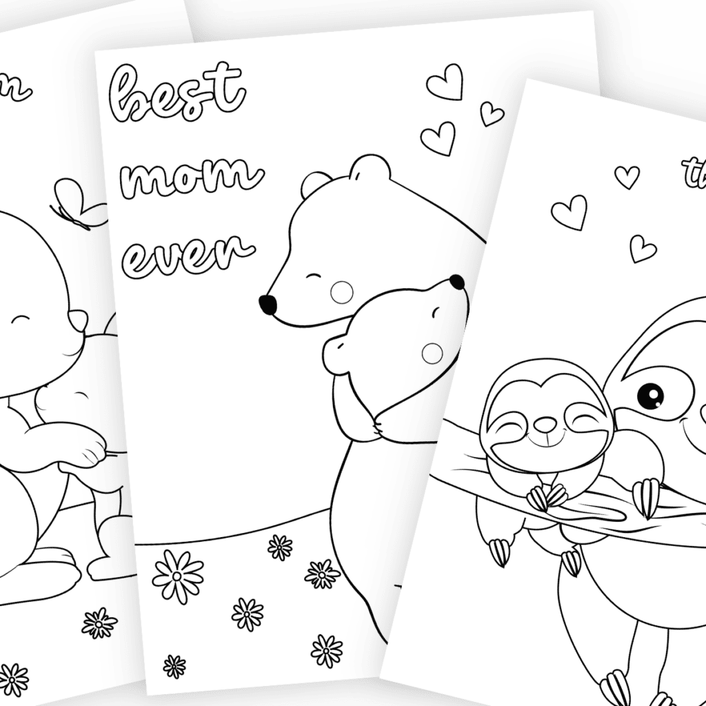 Best mom ever coloring page with bears and hearts
