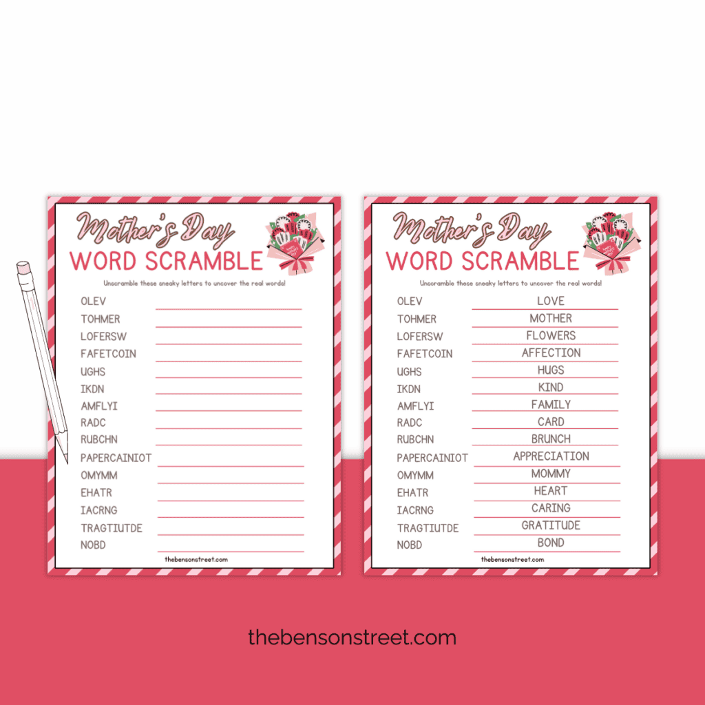 Interactive Mother's Day game: Free word scramble printable