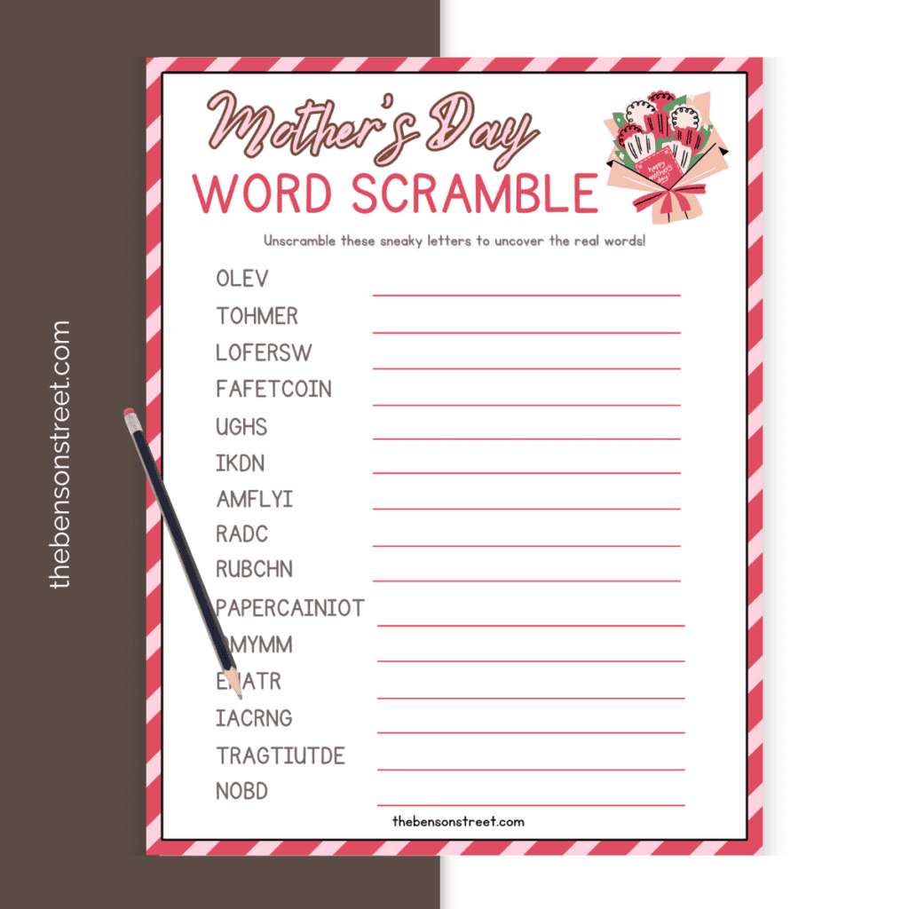 Entertaining Mother's Day activity: Word scramble for all ages