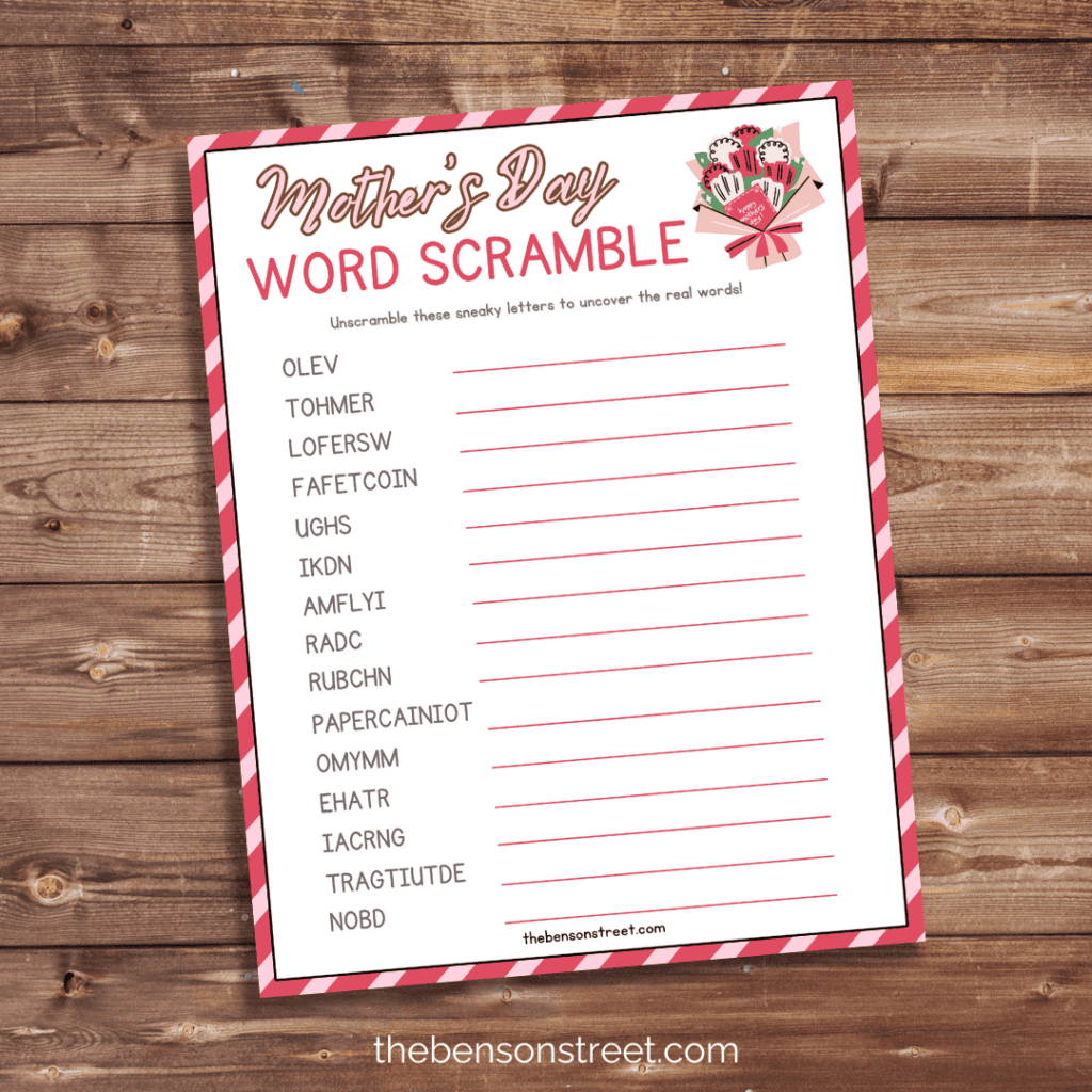 Unscramble the love: Mother's Day word puzzle printable