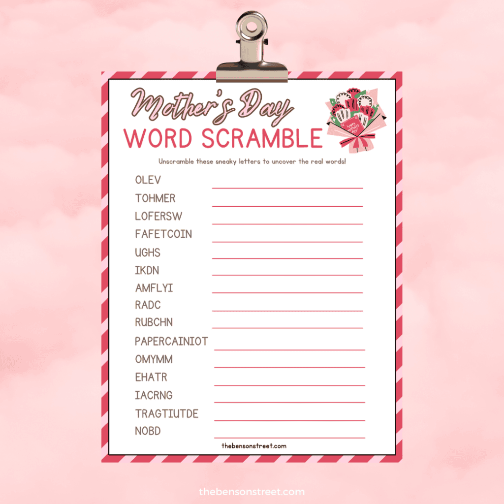 Enjoyable Mother's Day activity: Free word scramble download