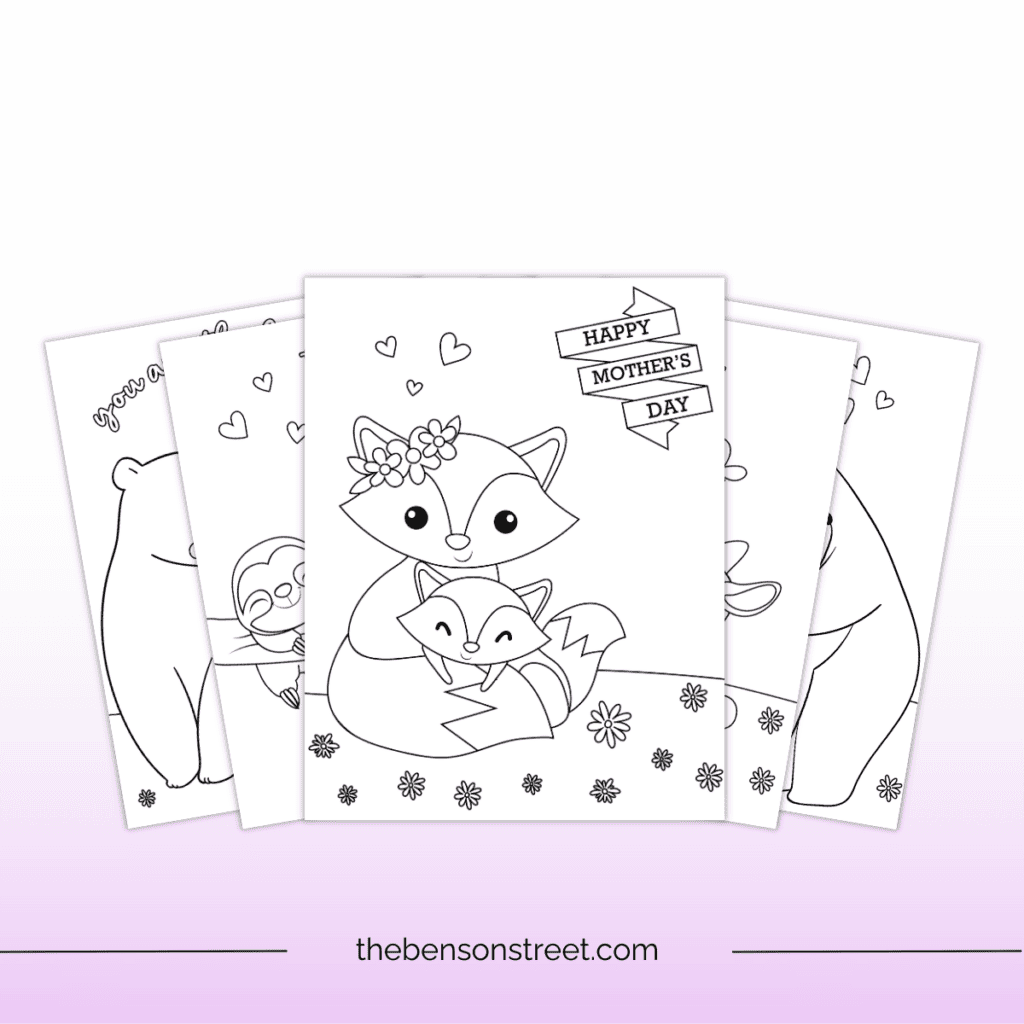 Six pages of free printable Mother's Day Coloring pages to gift mom.