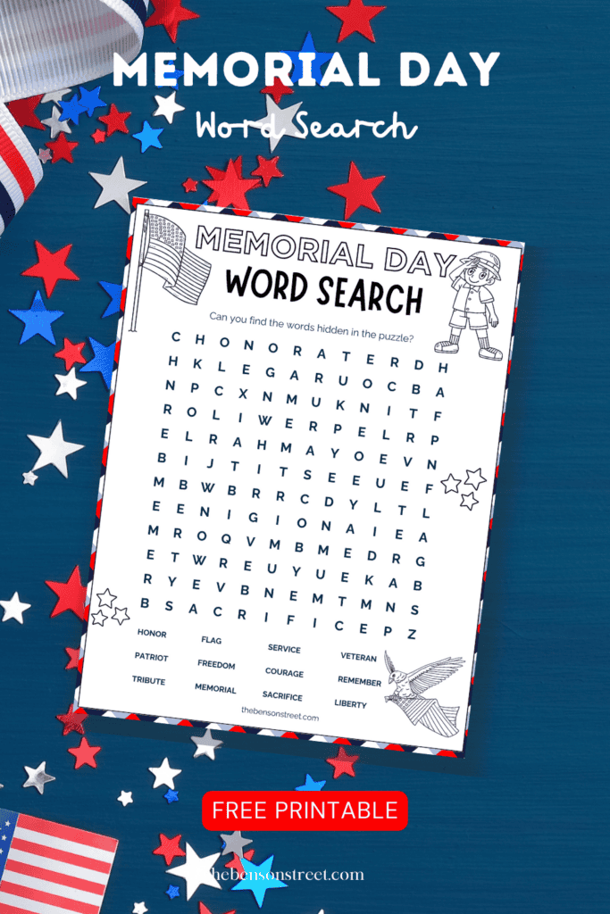 Free Printable Memorial Day Word Search Game - The Benson Street