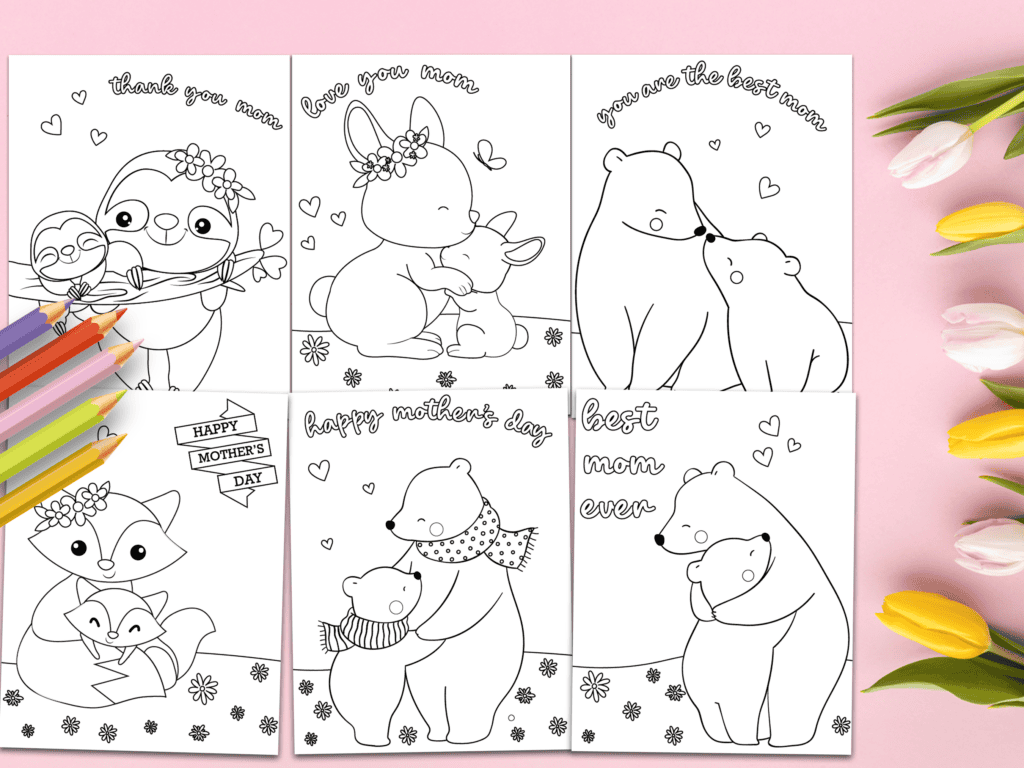 6 coloring pages for mother's day free printable