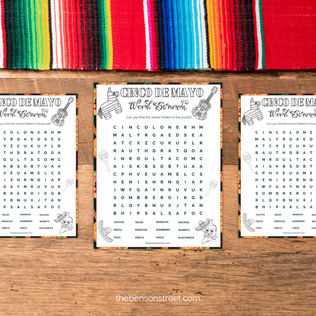Fiesta Word Search: Celebrate Cinco de Mayo with this lively word search puzzle, filled with words reflecting the holiday's culture and history.