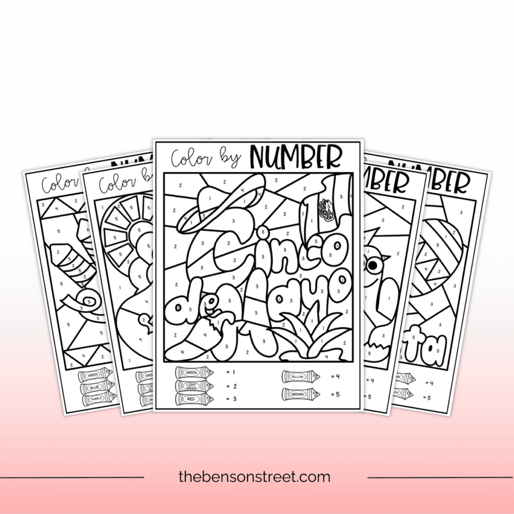 Cinco de Mayo Color by Number Worksheet: Mexican Flag Theme