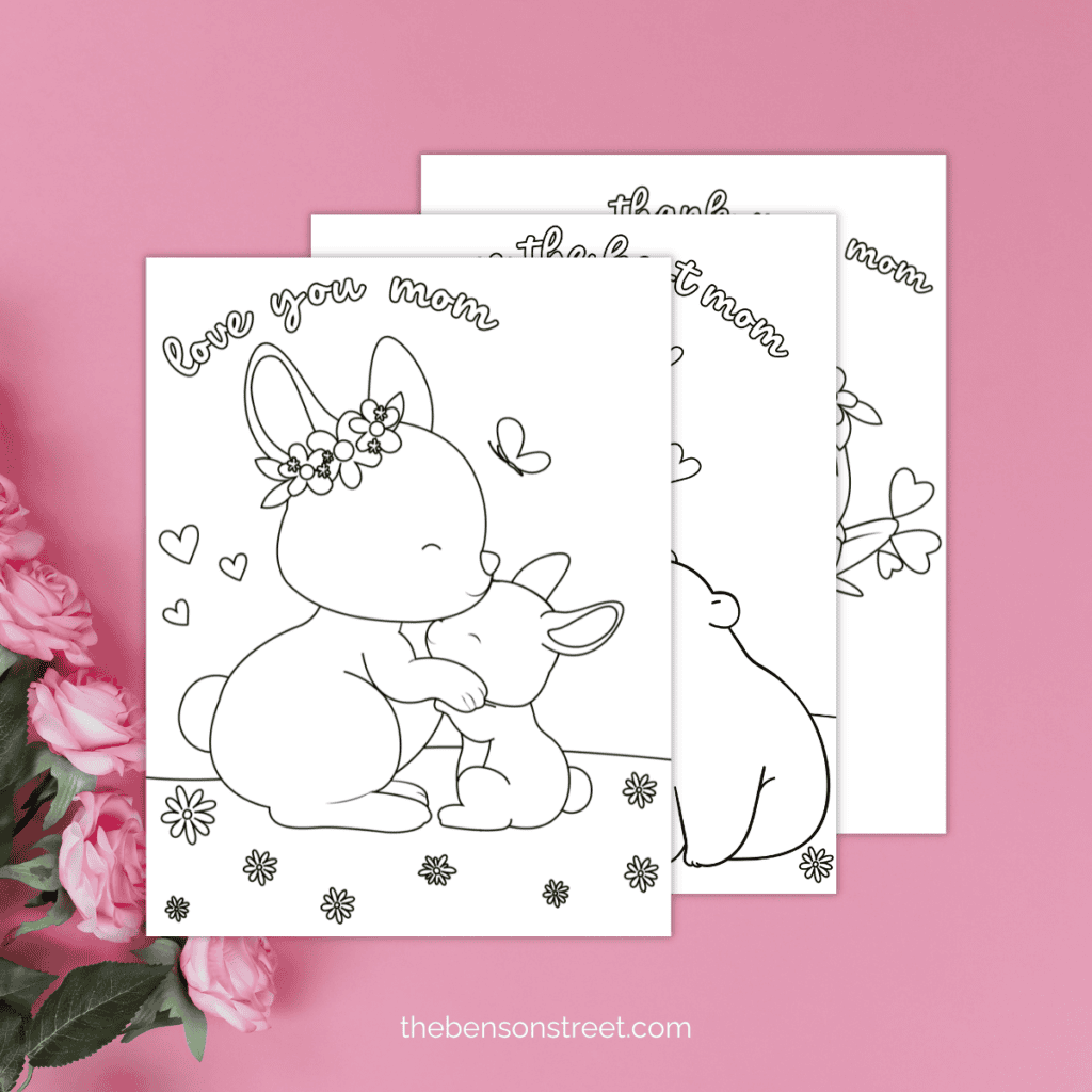 Love you mom bunnies coloring pages for mother's day