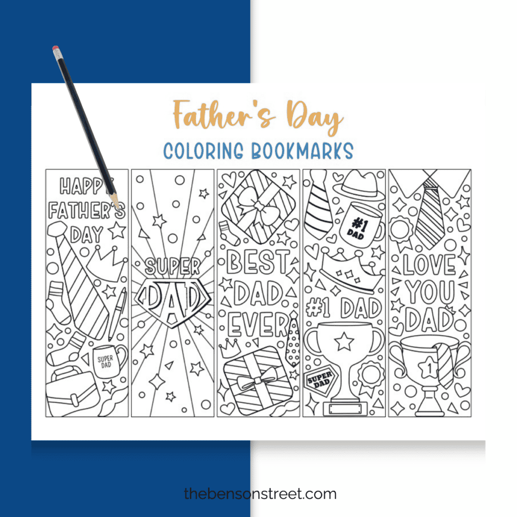 Printable bookmarks celebrating Father's Day, perfect for kids to personalize.
