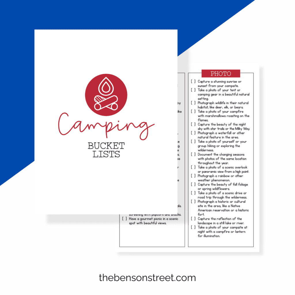 free printable camping bucket lists with camping ideas.