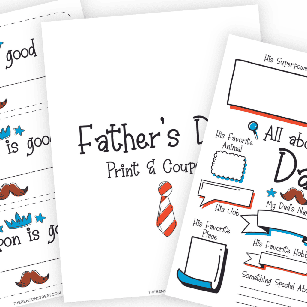 Father's Day Worksheet: All About My Dad - Printable activity sheet featuring questions about dad's favorite things. With free coupons too.