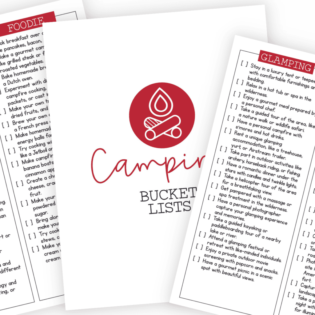 Stack of camping bucket lists for camping fun.