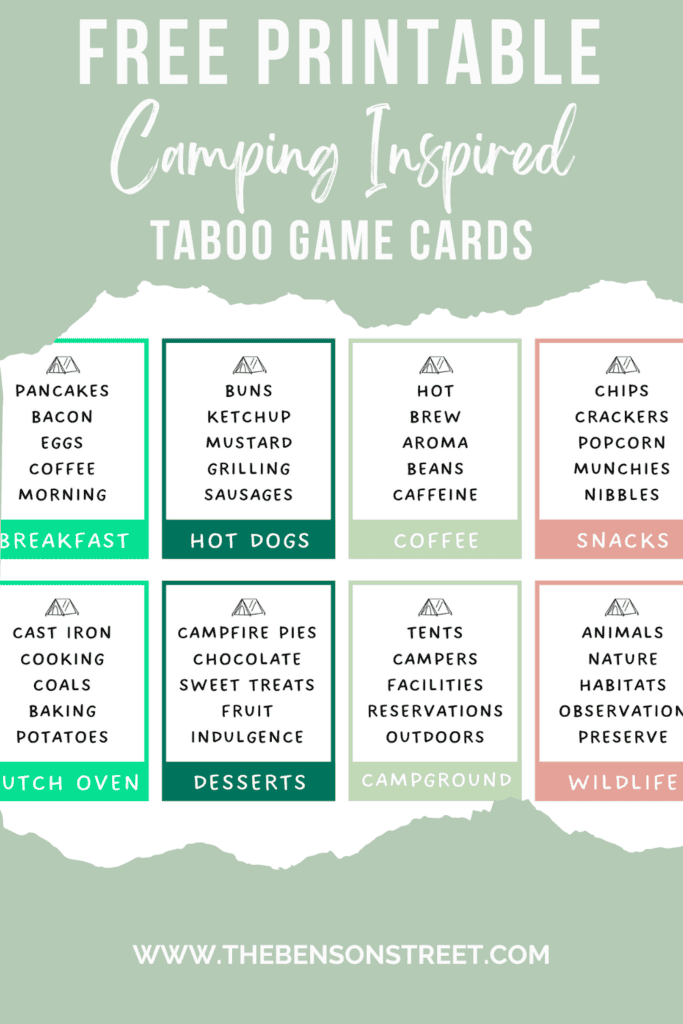 Free Printable Camping Taboo Game Cards: Fun Camping Game - The Benson ...