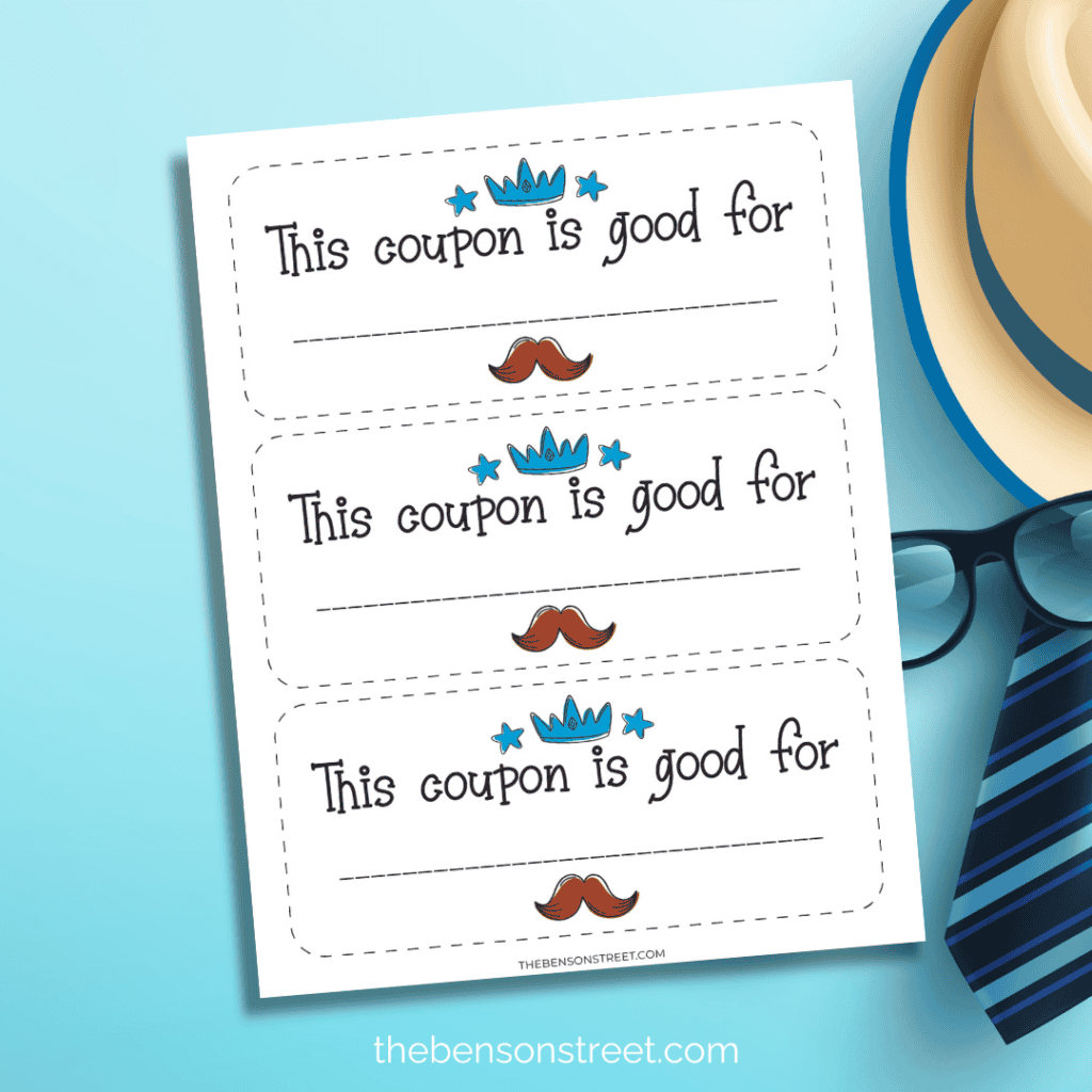 Image of free printable sheet of father's day coupons to personalize and fill in to gift to dad.