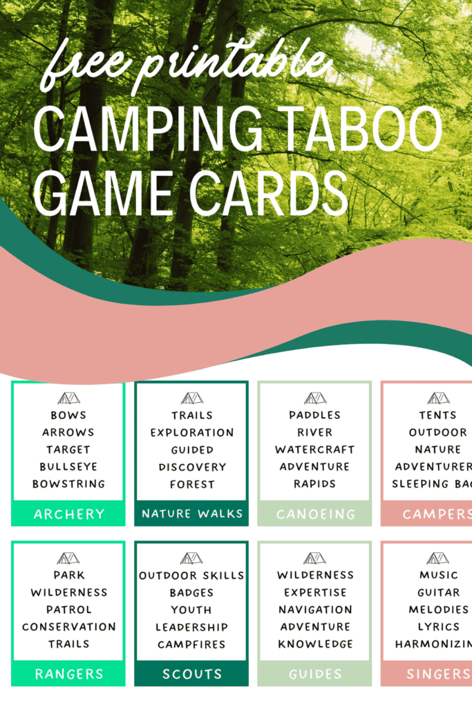 Free Printable Camping Taboo Game Cards: Fun Camping Game - The Benson ...