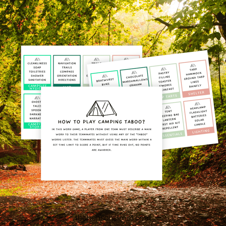 Free Printable Camping Taboo Game Cards: Fun Camping Game