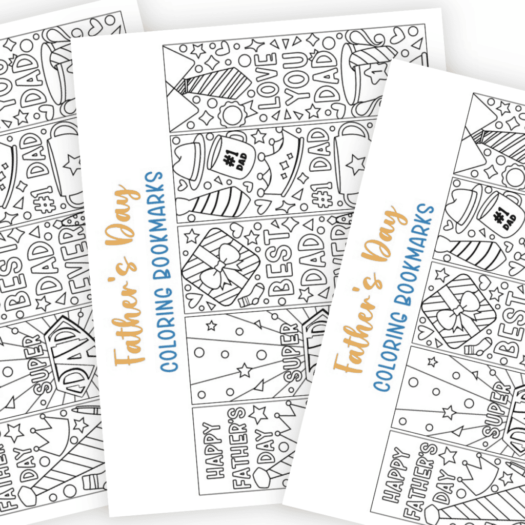 Free printable Father's Day coloring bookmarks with customizable messages.
