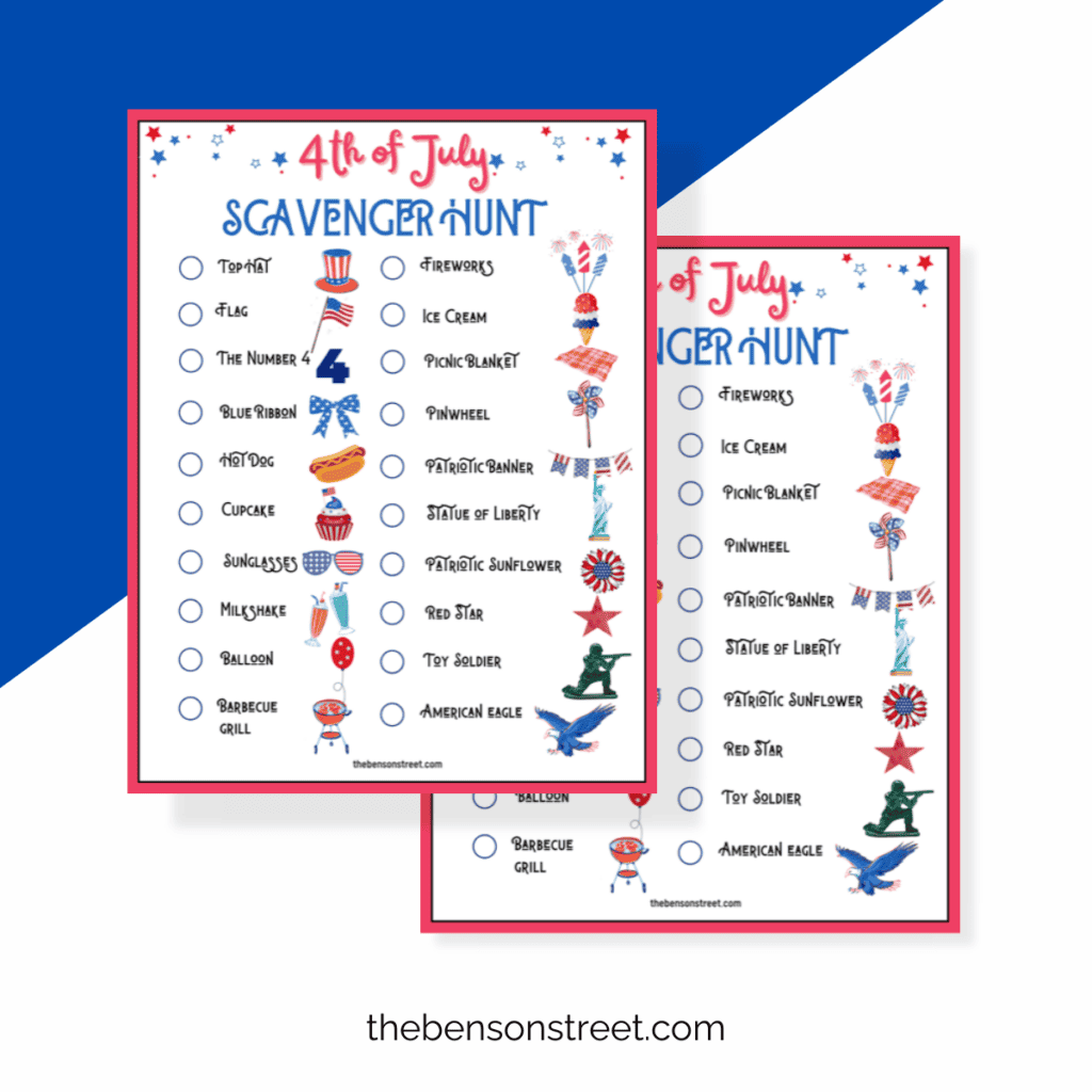 Two 4th of July scavenger hunts stacked on top of each other.