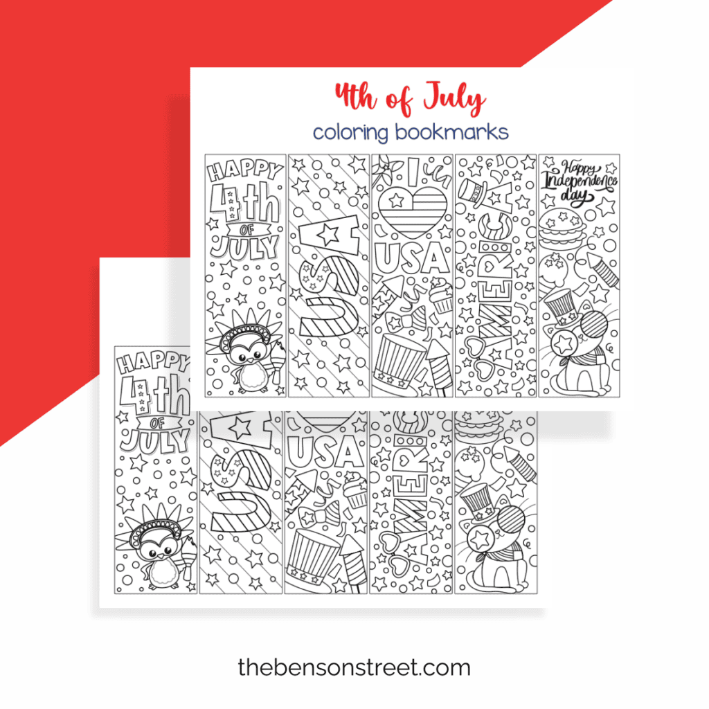 two sheets of fourth of july coloring bookmarks