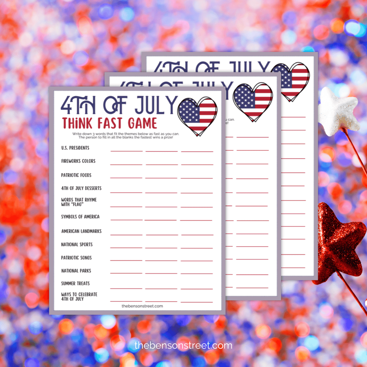 4th of July Think Fast Game Free Printable - The Benson Street