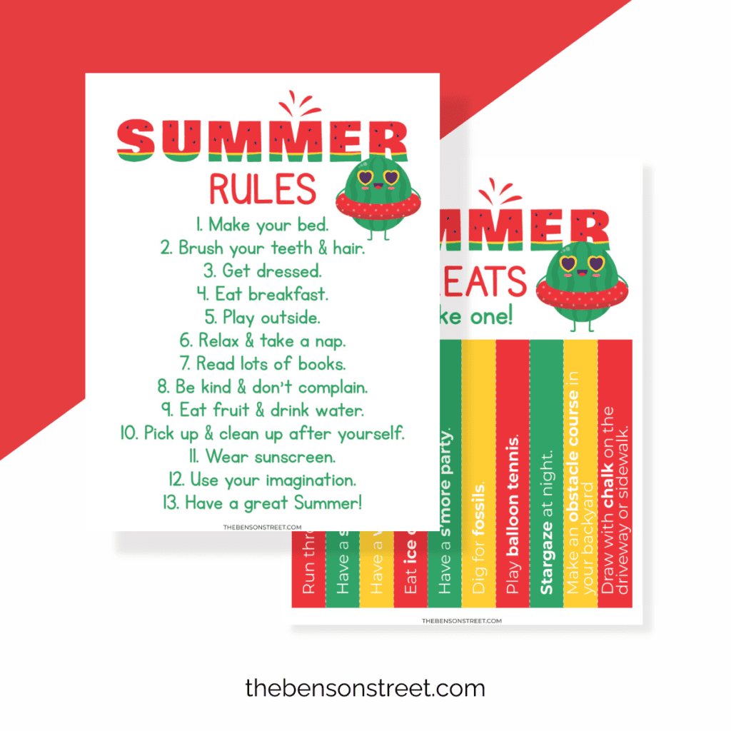 Summer rules and summer treats printable pages.