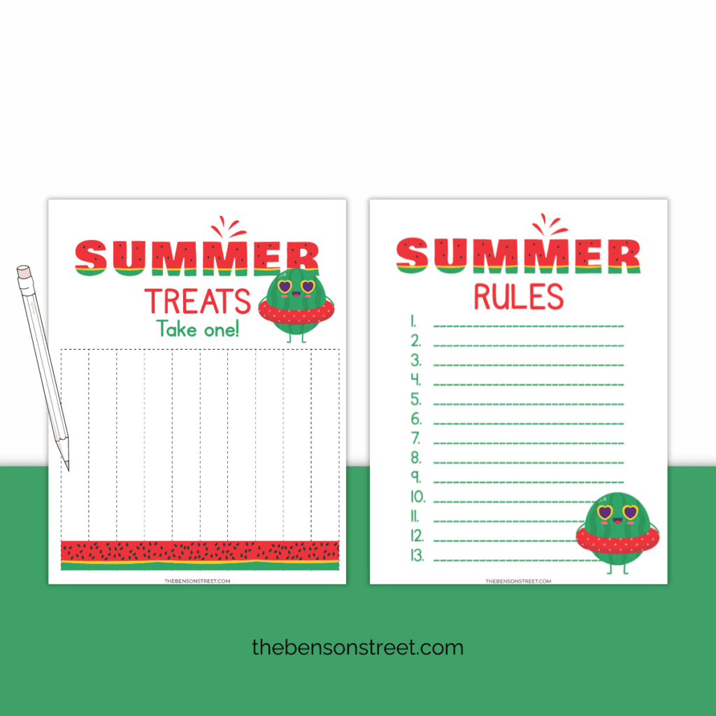 Blank versions of sumer treats take one page and sumer rules page
