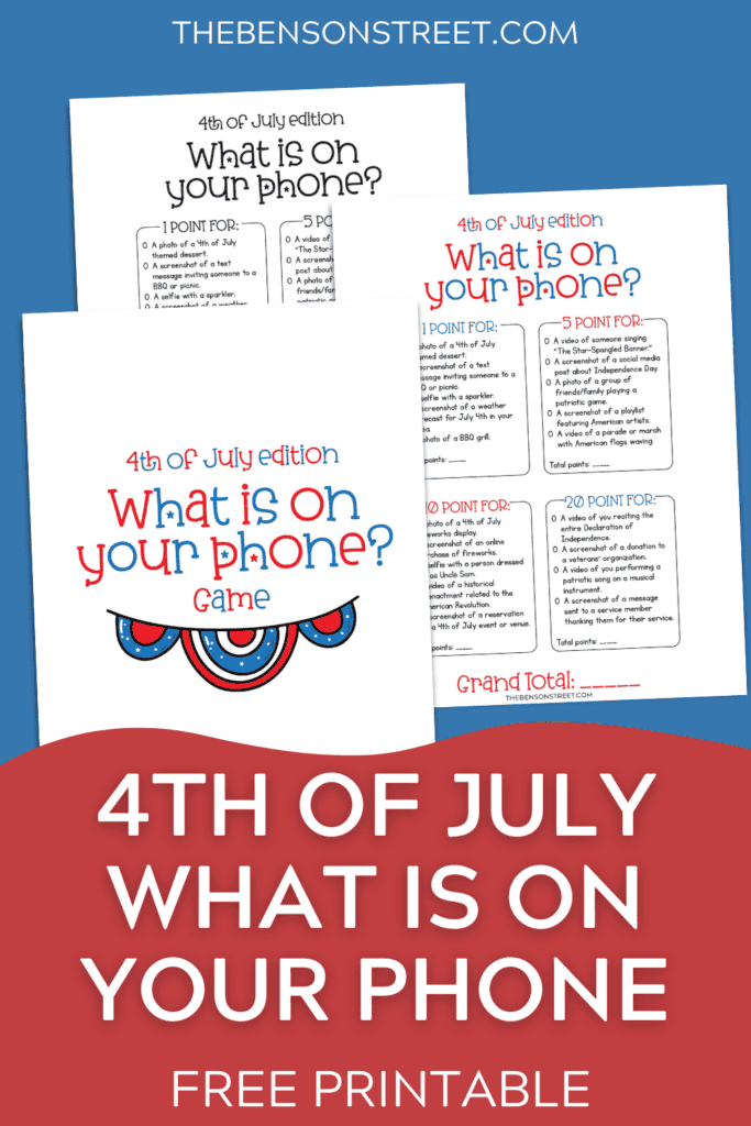 4th of July What is on your phone game printables for free