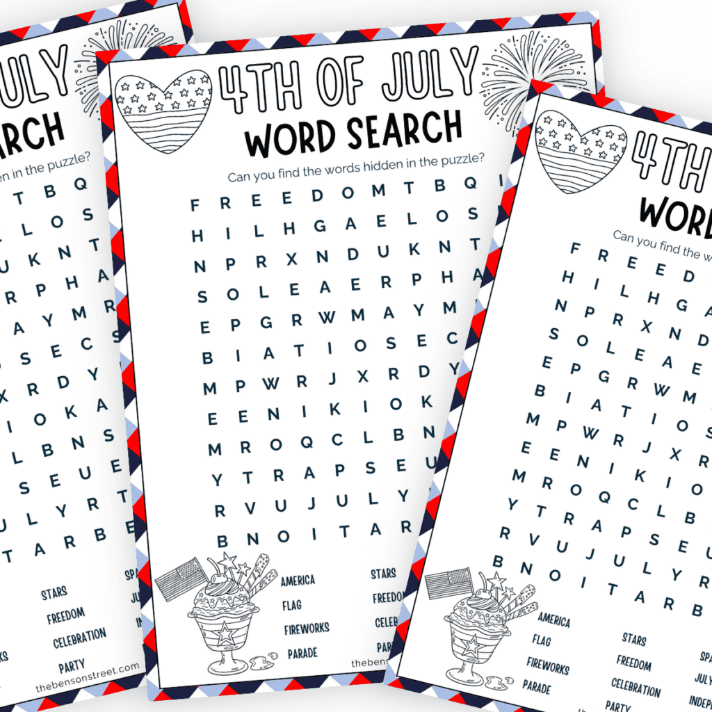 stack of three 4th of July word searches