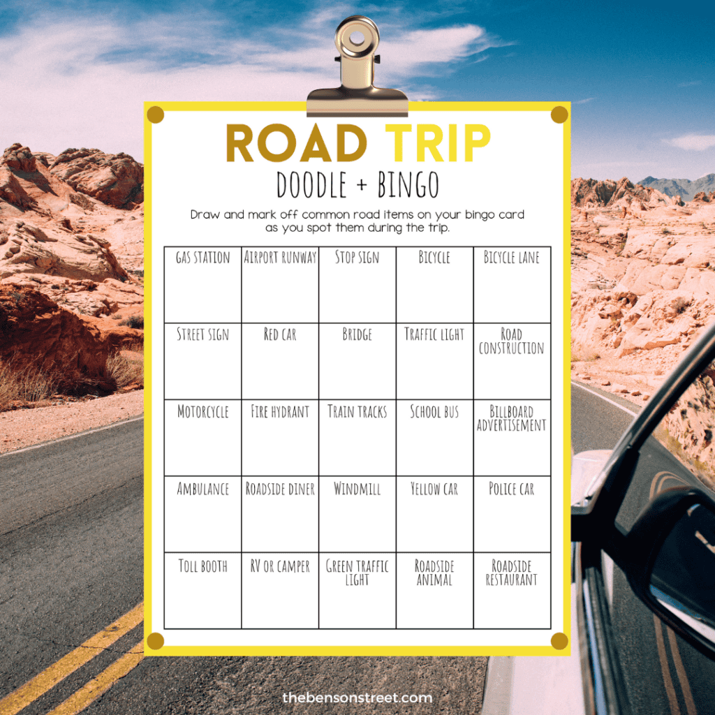Picture of a road trip bingo card