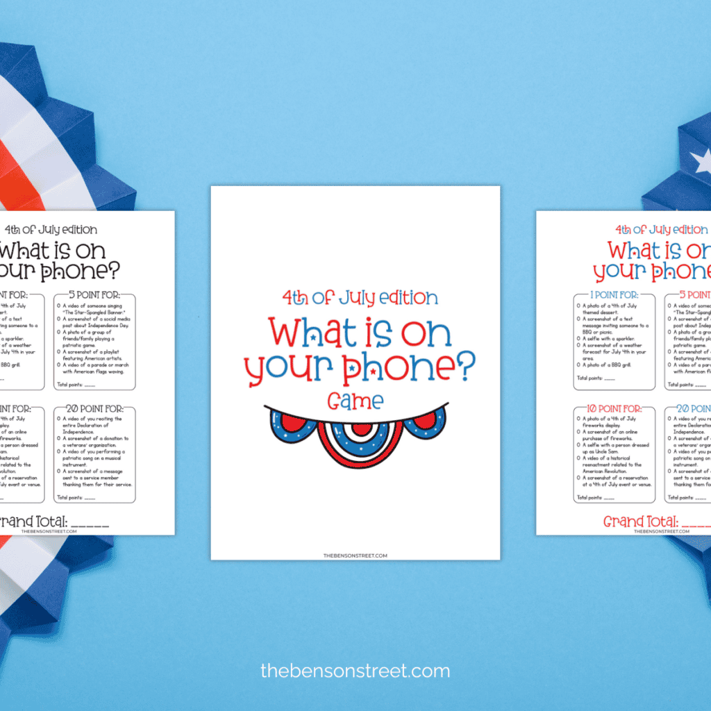 4th of July edition of what is on your phone game with printable point sheets.