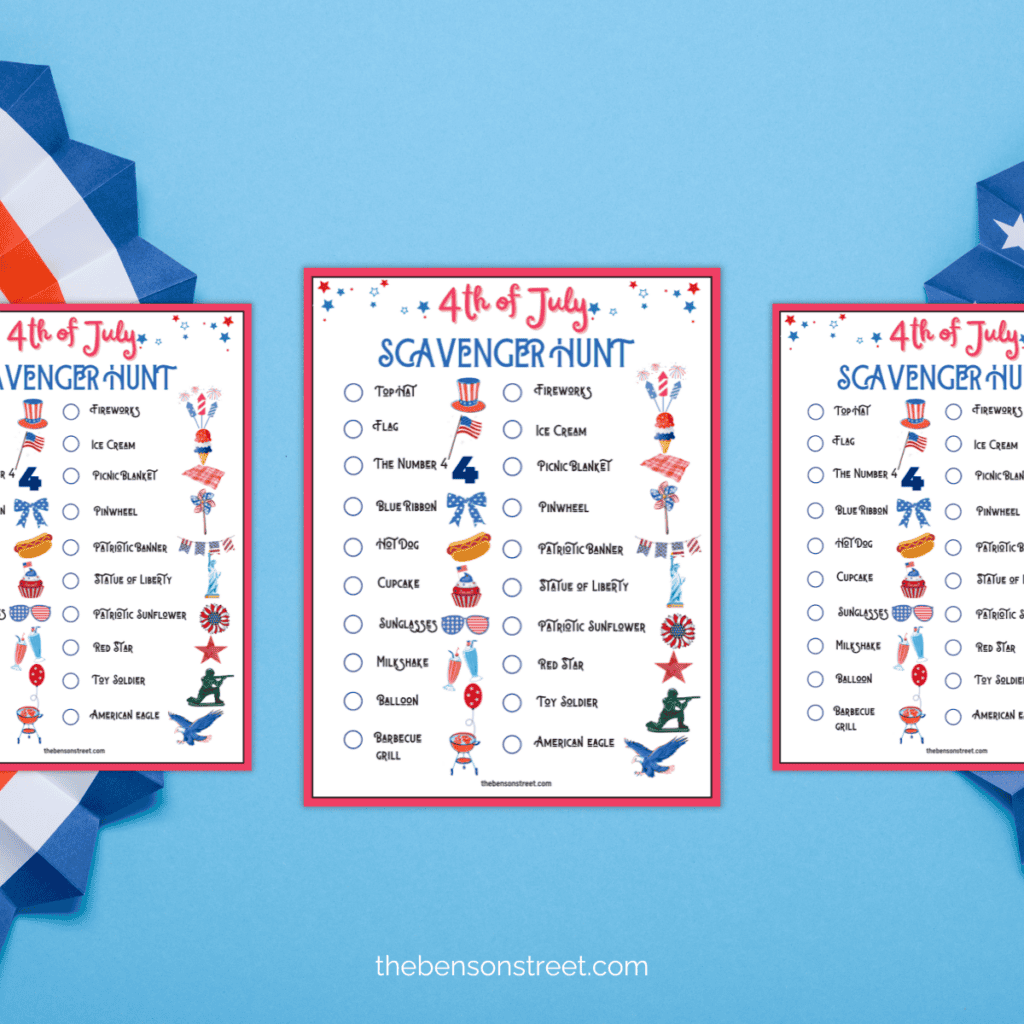 Three 4th of july scavenger hunts with circles to check off items.