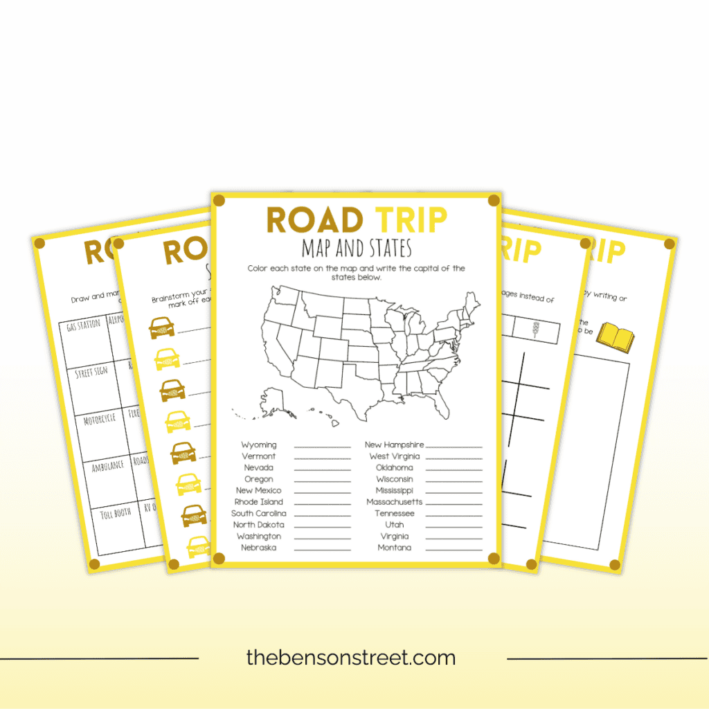 Road trip games in a stack. Free printables