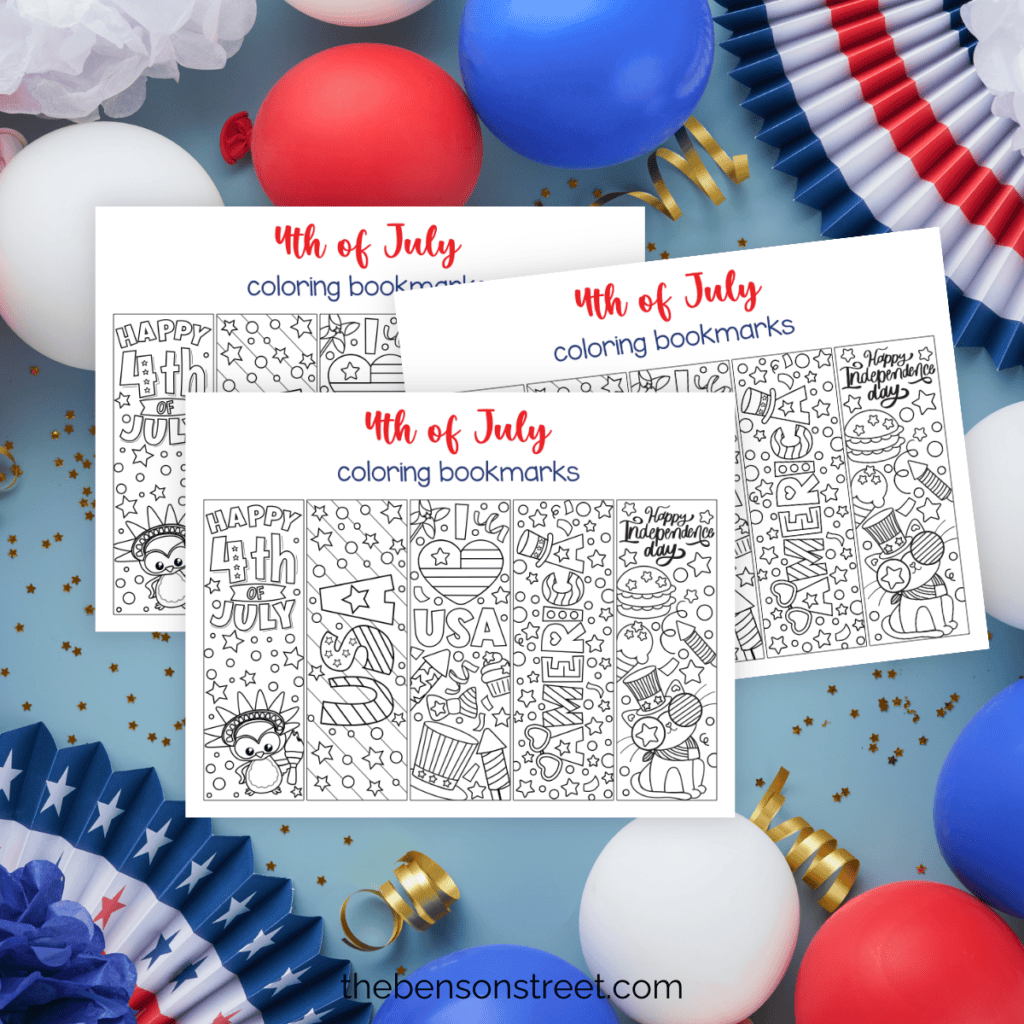 sheets of 4th of July bookmarks with a cut party background for 4th of July.