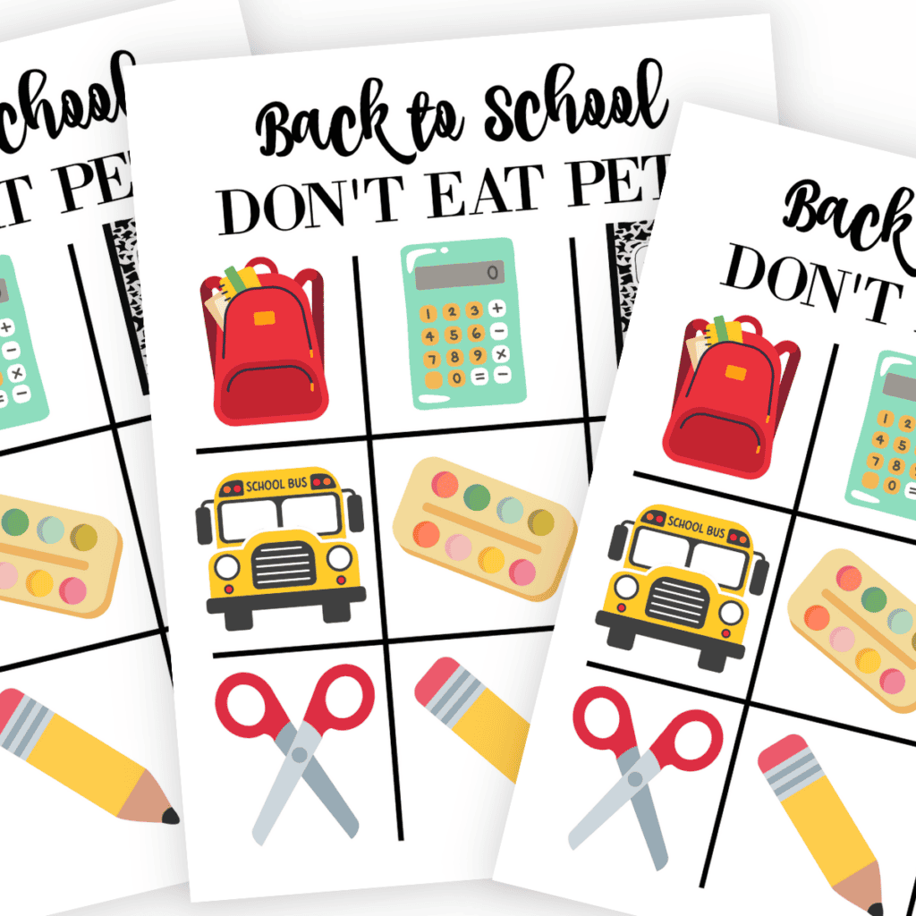 Stack of Back to School Don't Eat Pete Board Games printed off in a stack of three.