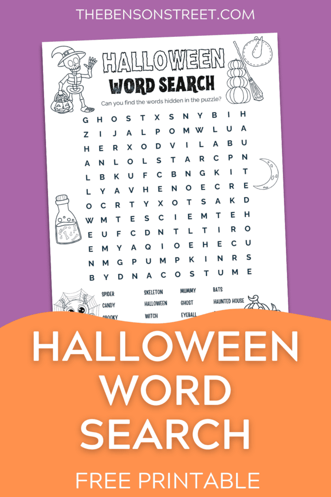 Free Halloween Word Search for kids with answer key
