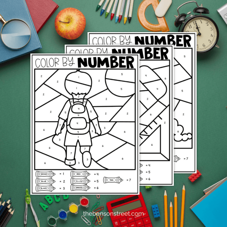 Free Printable Back to School Color by Number Worksheets
