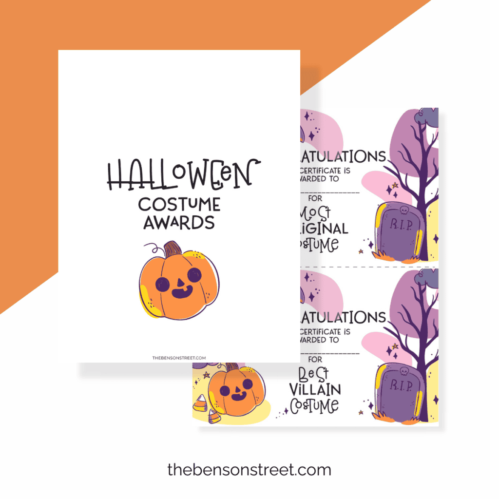 Halloween Costume awards printable for Halloween Parties