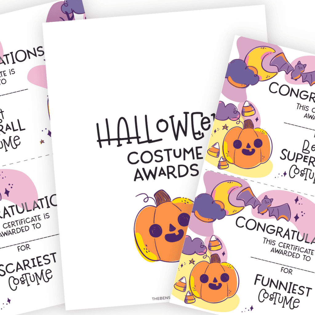 Stack of free printable Halloween costume awards